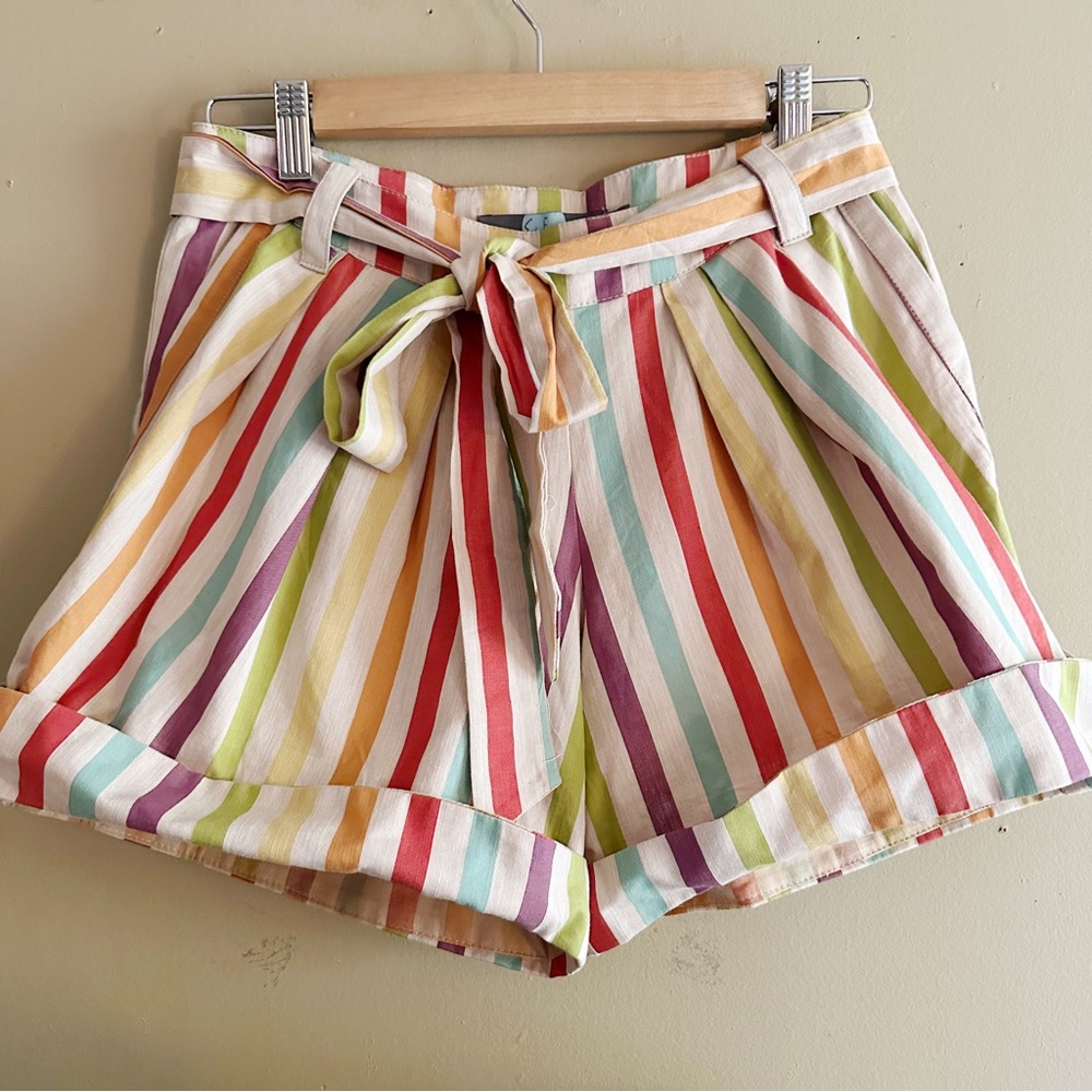 Eva Franco Striped Rainbow Paper Bag Shorts